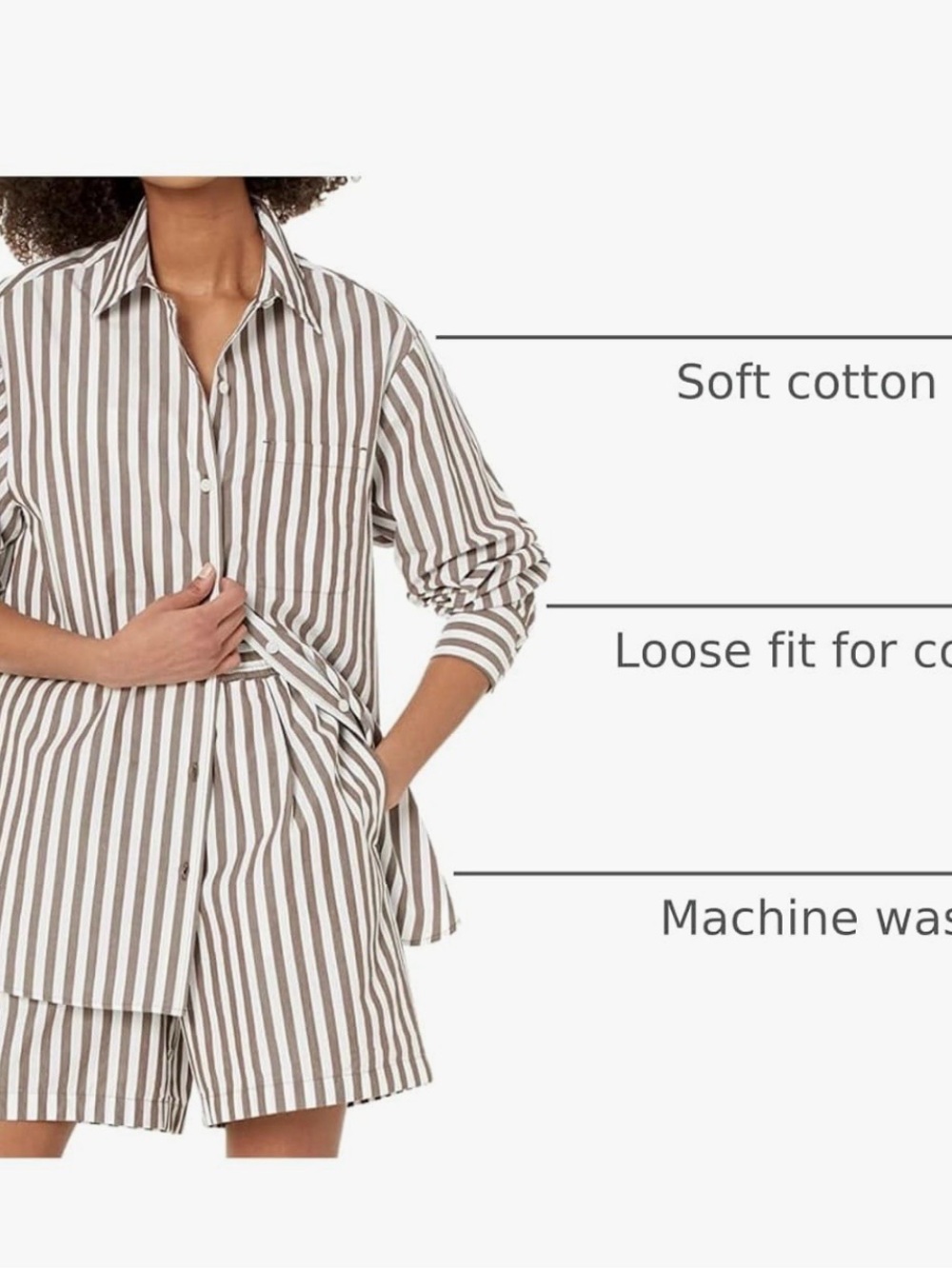 Women's Button-Down Stripe Shirt - Brown/White